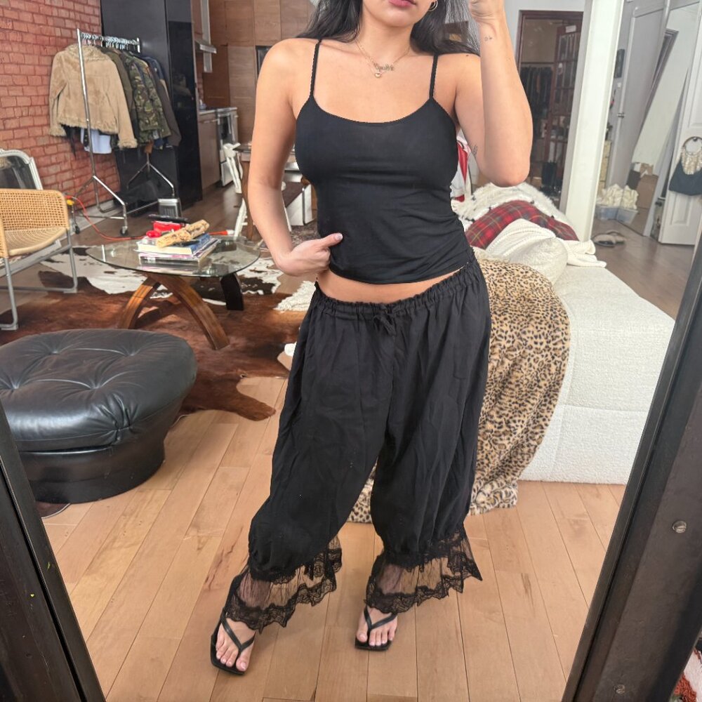 Black Lace Trim Lounge Pants Elastic Waist Coquette Soft Girl